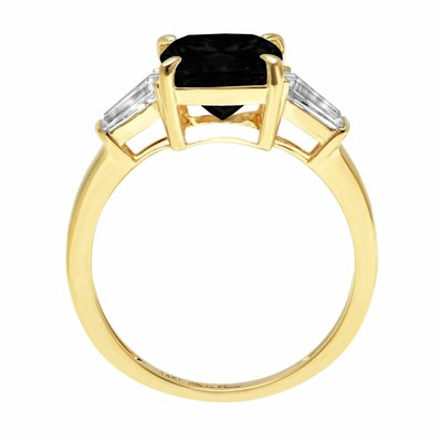 Pre-owned Pucci 3 Ct Cushion 3 Stone Natural Onyx Modern Statement Ring Solid 14k Yellow Gold In D