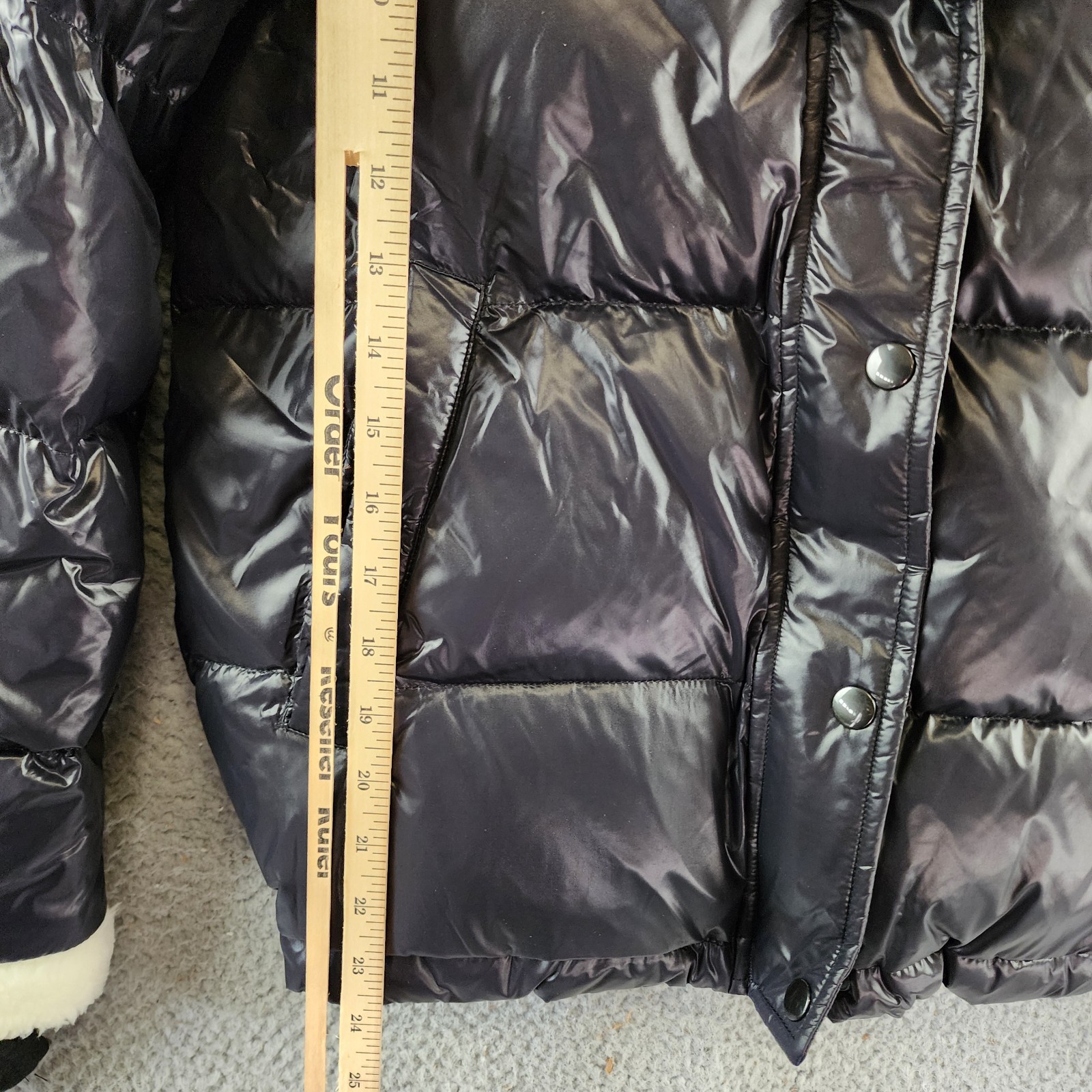 AQUA Jane Down Fur Trim Puffer Jacket Women's S Jet/White Snap/Zip Closure L/S - Picture 9 of 14