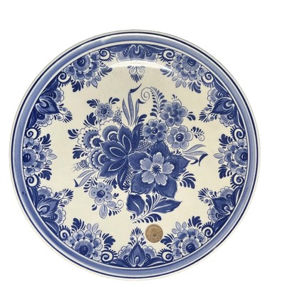 Vintage Delft Hand-Painted Dutch Porcelain Wall Plate White And Blue