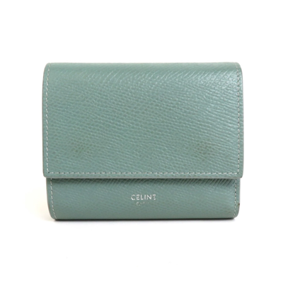 CELINE Trifold Wallet Leather Green Unisex