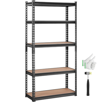 VEVOR 12''D x 30''W x 60''H 5 Shelf Steel Shelving Rack Garage Storage 2000lbs Load