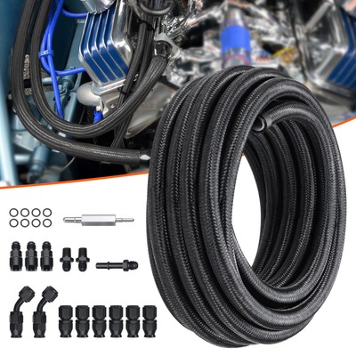 VEVOR 6AN 25 FT Fuel Line Kit Stainless Steel Nylon Braided 15 Hose End Fitting