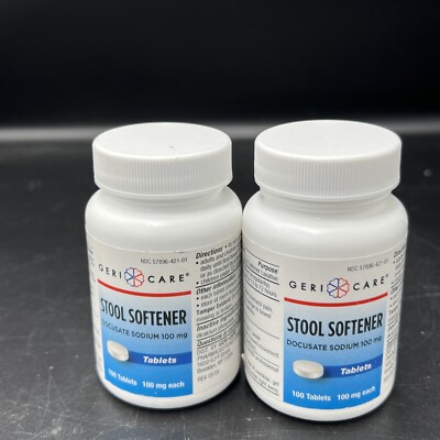 2x Geri Care Docusate Sodium 100mg Relieves Constipation Laxative Tablets 100