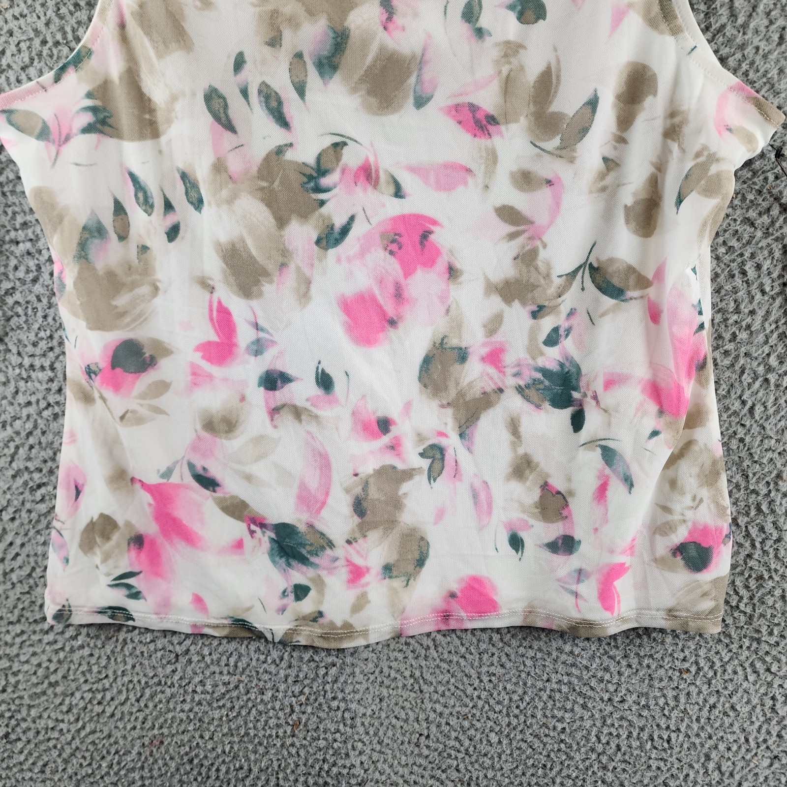 Vince Camuto Printed Mesh Mock-Neck Sleeveless Top Women's L New Ivory Pullover - Picture 3 of 14