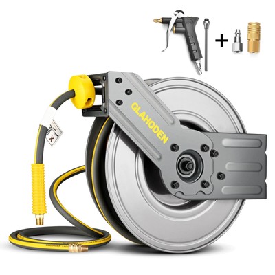 GLAHODEN Air Hose Reel 50 ft Retractable, 3/8 in Hybrid Hose Heavy Duty Steel...