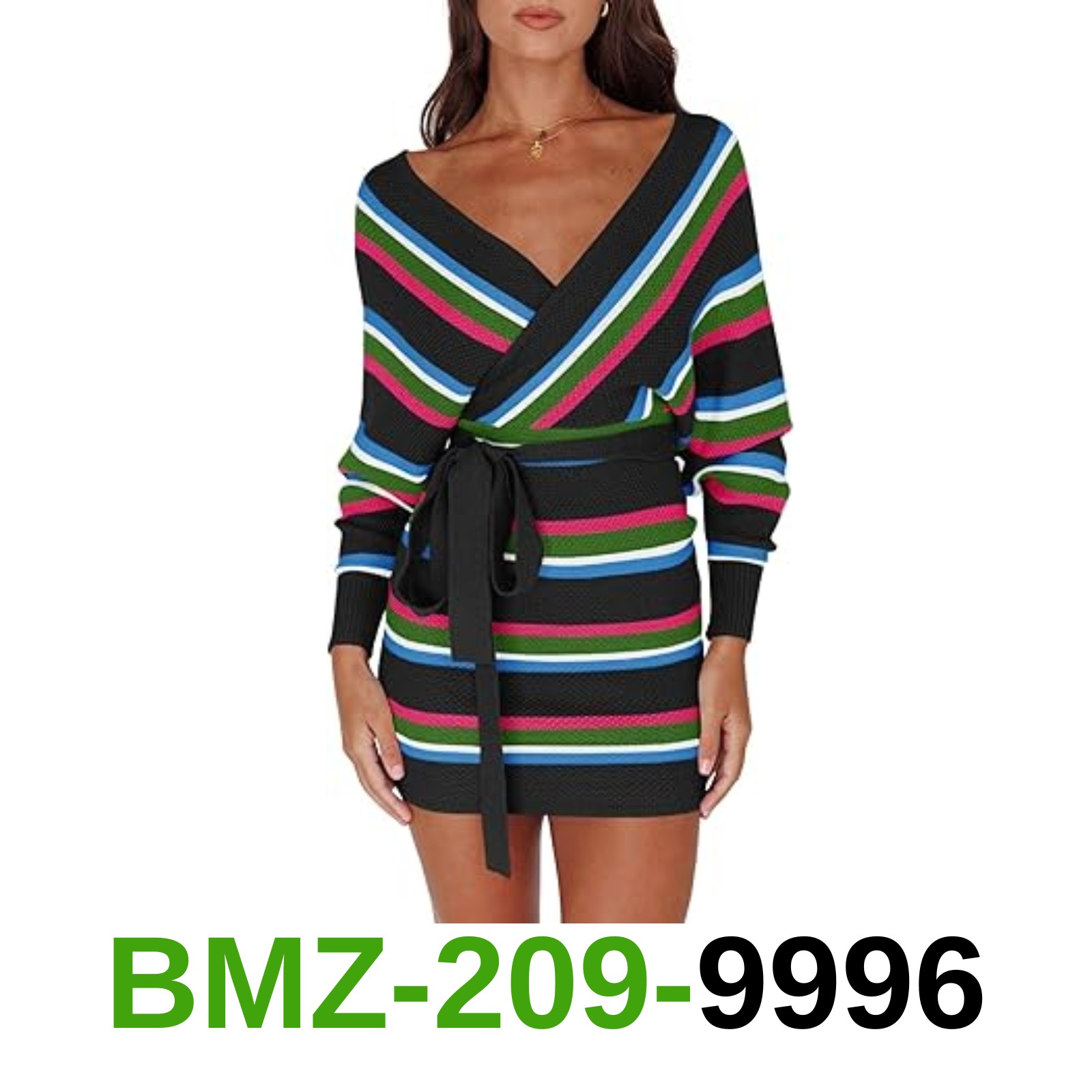 Saodimallsu Womens Long Batwing Sleeve Sweater Dress Wrap V Neck Backless, S
