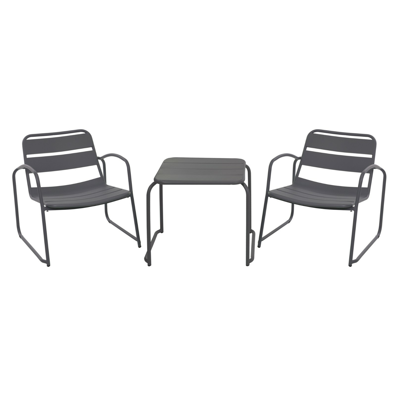 3pc Dark Grey Outdoor Garden Metal Table Stackable Chairs Furniture Set