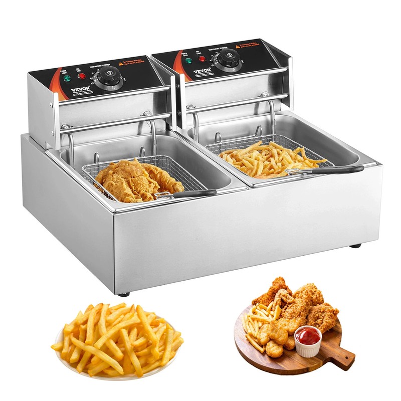 Friggitrice Elettrica Commerciale 12L Doppio Serbatoio Friggitrice Inox 3000W