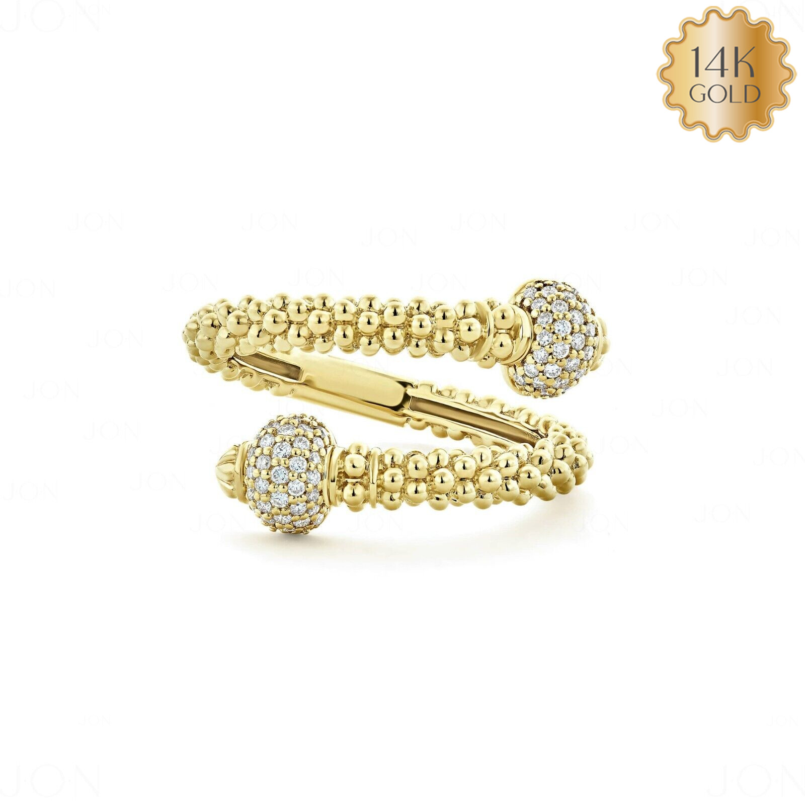 14K Gold Genuine diamond studded Mace solid beaded ring fine jewelry