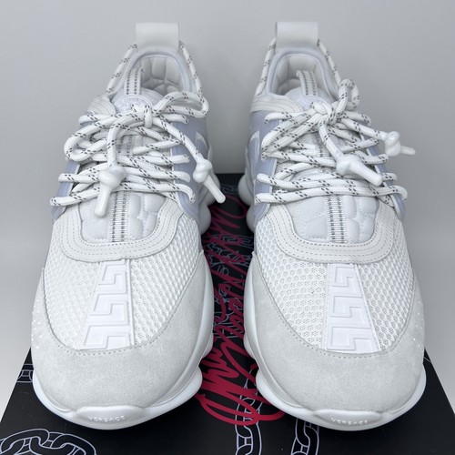 Pre-owned Versace Chain Reaction Men's Sneakers Size 12 Us / 45 Eu Triple White Print