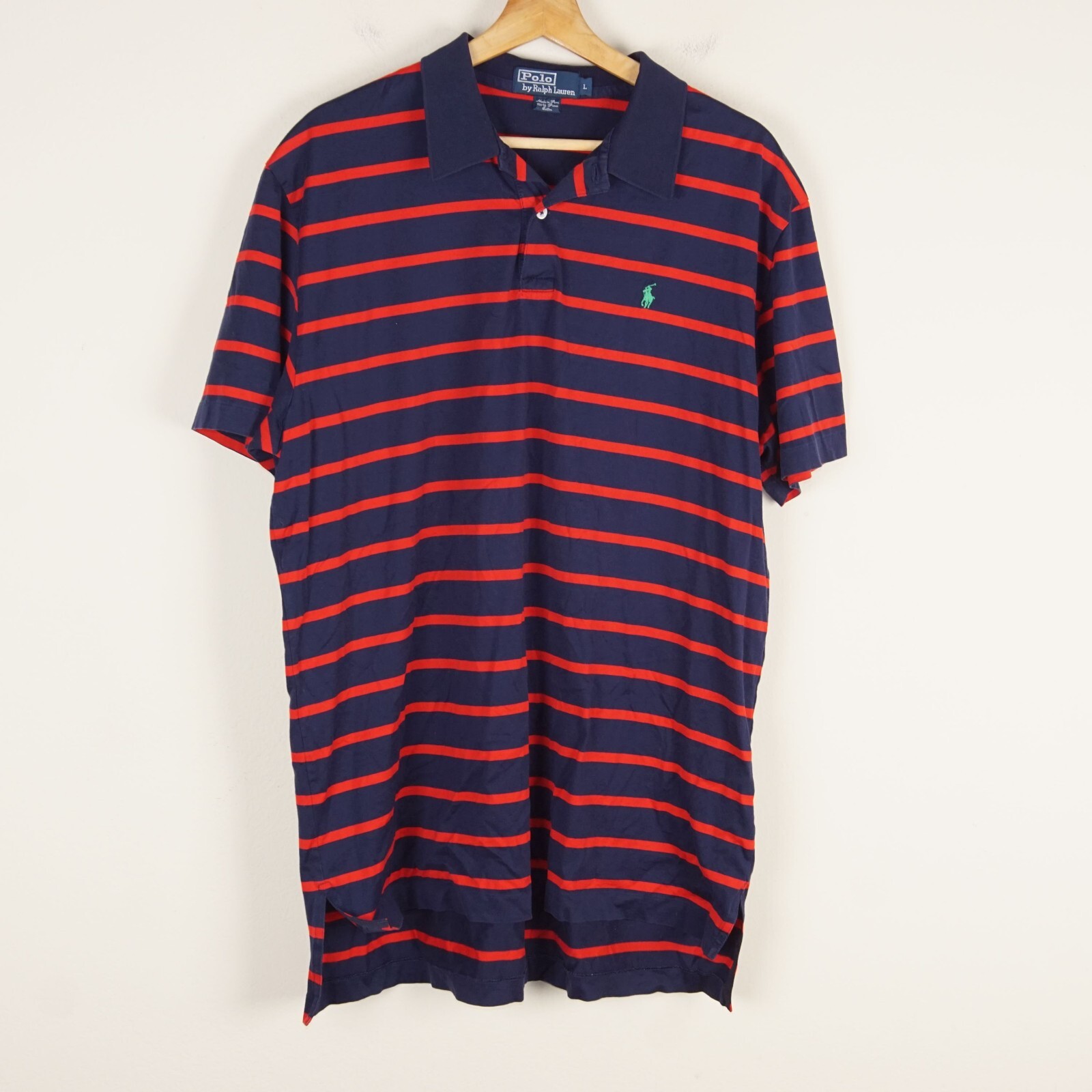 Ralph Lauren Blue Red Striped Pima Cotton Short Sleeve Polo