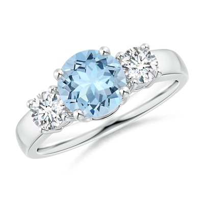 Natural Aquamarine Gemstone 925 Sterling Silver Three-Stone Ring For Women
