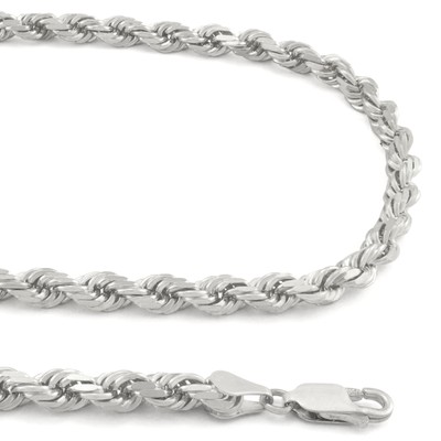 NURAGOLD 10K WHITE GOLD MENS 5MM ITALIAN DIAMOND CUT ROPE CHAIN LINK PENDANT NECKLACE 28"