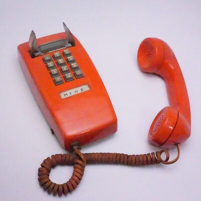 VINTAGE ITT TELECOMMUNICATIONS PUSH BUTTON TELEPHONE PHONE WALL MOUNT ORANGE MCM