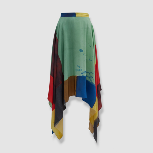 Pre-owned New York $850 Arias York X Anna Kunz Women's Green Handkerchief Maxi Skirt Size 6