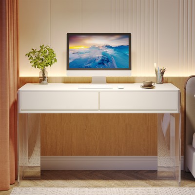 Tribesigns Computer Desk with 2 Drawers, Home Office Desk with Acrylic Legs
