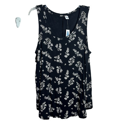 NWT Old Navy Womens Black Floral Scoop Neck Tank Top Large Sleeveless