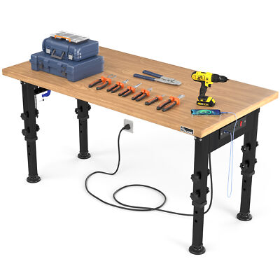 TAUS Adjustable Height Workbench 48''-72'' L Work Bench w/ Power Outlets 2000lb