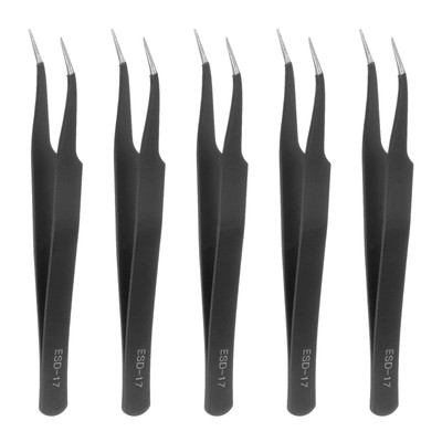 5Pcs Precision Tweezers Set ESD-17 Curved Anti-Static Craft Tweezers Kit