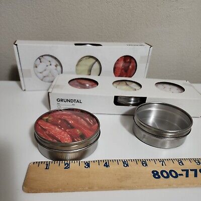  Ikea GRUNDTAL Magnetic Spice Container Tin Jar w/Lid Stainless Steel set 8 new