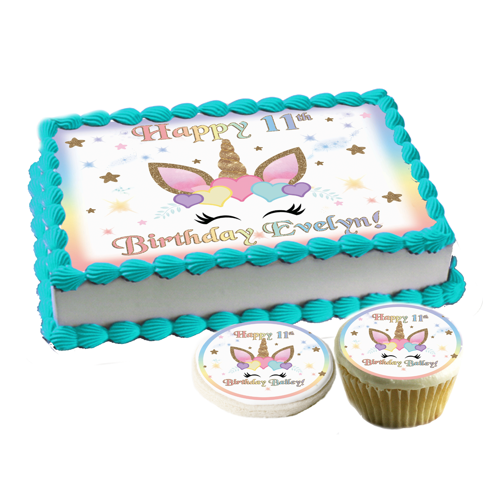 Unicorn face hearts Birthday Cake topper Edible paper sugar sheet cupcakes easy