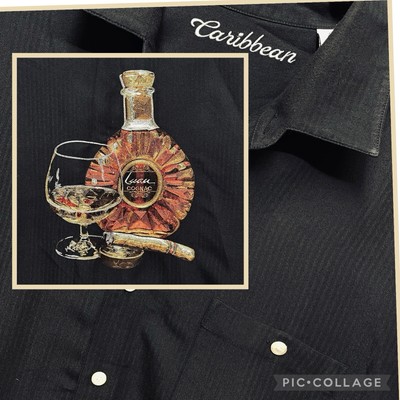 Caribbean Mens XL Embroidered Short Sleeve Button Up Cognac Cigar Camp Shirt