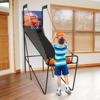 Single Foldable Shot Basketball Arcade Game W/Electronic Scorer 3 Basketballs