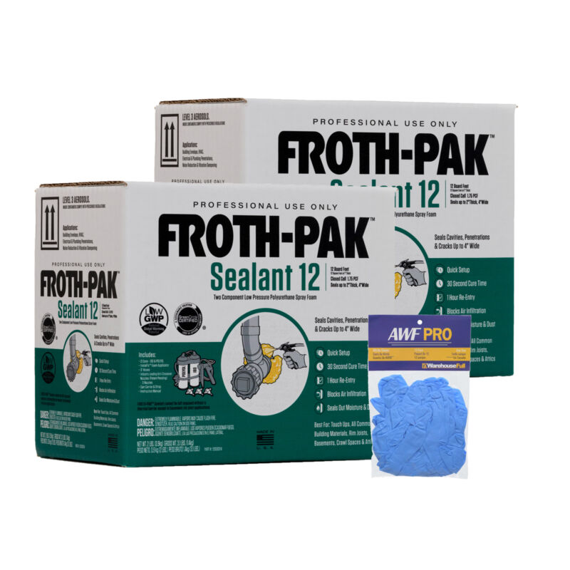 Froth Pak 12, Low GWP Formula Spray Foam, 2 Pack Kit with Gloves