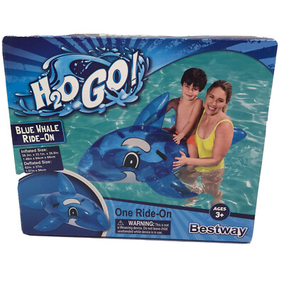 H2O GO Inflatable BLUE WHALE Ride On Pool Float 58 x33 x26 