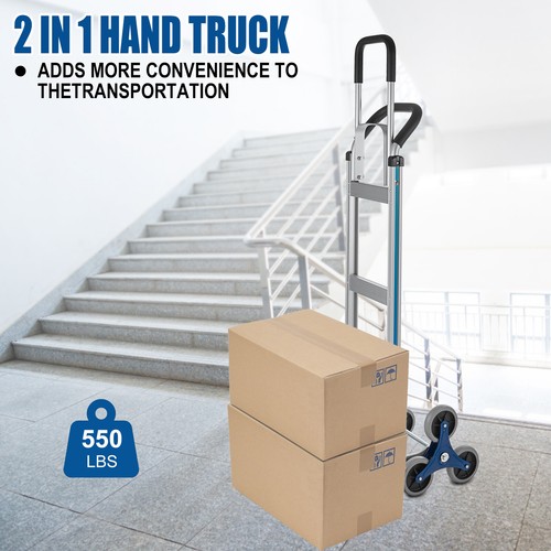 2 IN 1 Stair Climbing Hand Truck Heavy Duty 650lbs Aluminum Cart Dolly W/ Wheels