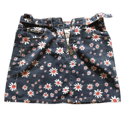 MIU MIU Denim Cotton Jeans Floral Flowers Mini Skirt Size M