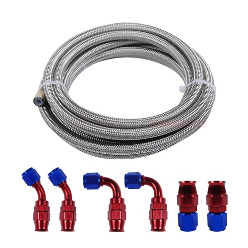 AN4/6/8/10/12 Stainless Steel PTFE Fuel Line 10-30FT 6/10 Fittings Hose Kit E85