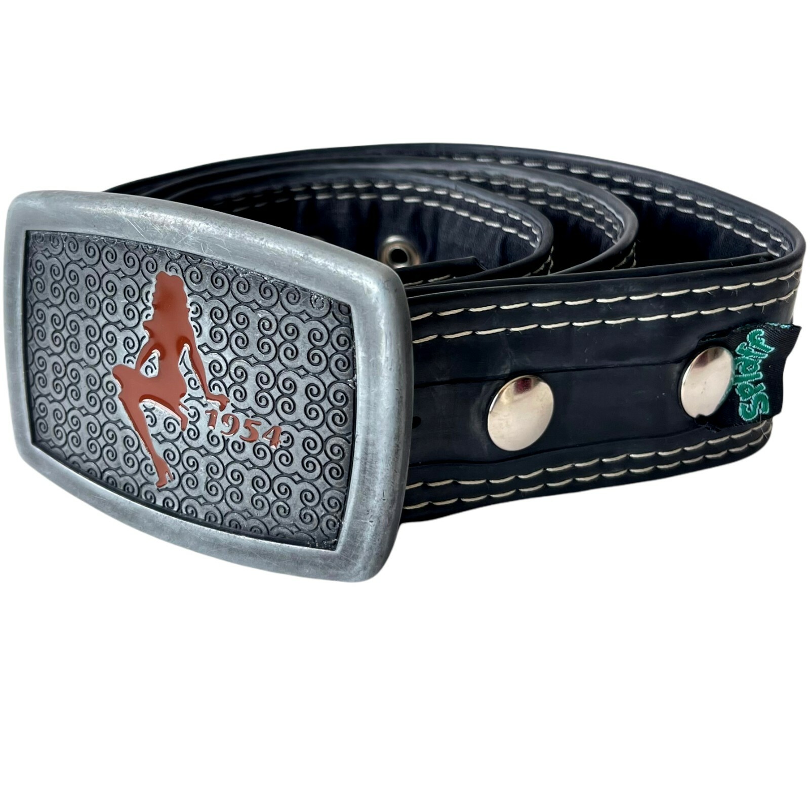 Splaff Belt and Buckle Large Black Pinup Girl 1954 Recycled