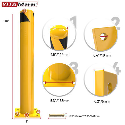 1PCS Safety Bollard Post Yellow Powder Coat Pipe Steel Barrier 48''H 4.5''D w/Bolt
