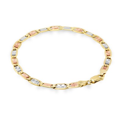 NURAGOLD 10K SOLID TRI YELLOW ROSE WHITE GOLD 5MM DIAMOND CUT VALENTINO CHAIN BRACELET 8"