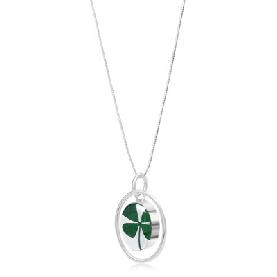 Shrieking Violet Four Leaf Clover Silver Oval Surround Necklace