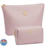 CLOUDWINGS Women Gifts | Initial Makeup Bag Set for Girl Personalized Gifts for Bridesmaid Friend Graduation Teachers PU Leather Cosmetic Travel Toiletry Bag(Pink,C)