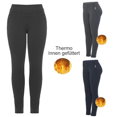 Damen Winter Leggings Thermo-Hose High-Waist Stretch warm gefüttert 38 40 42 46