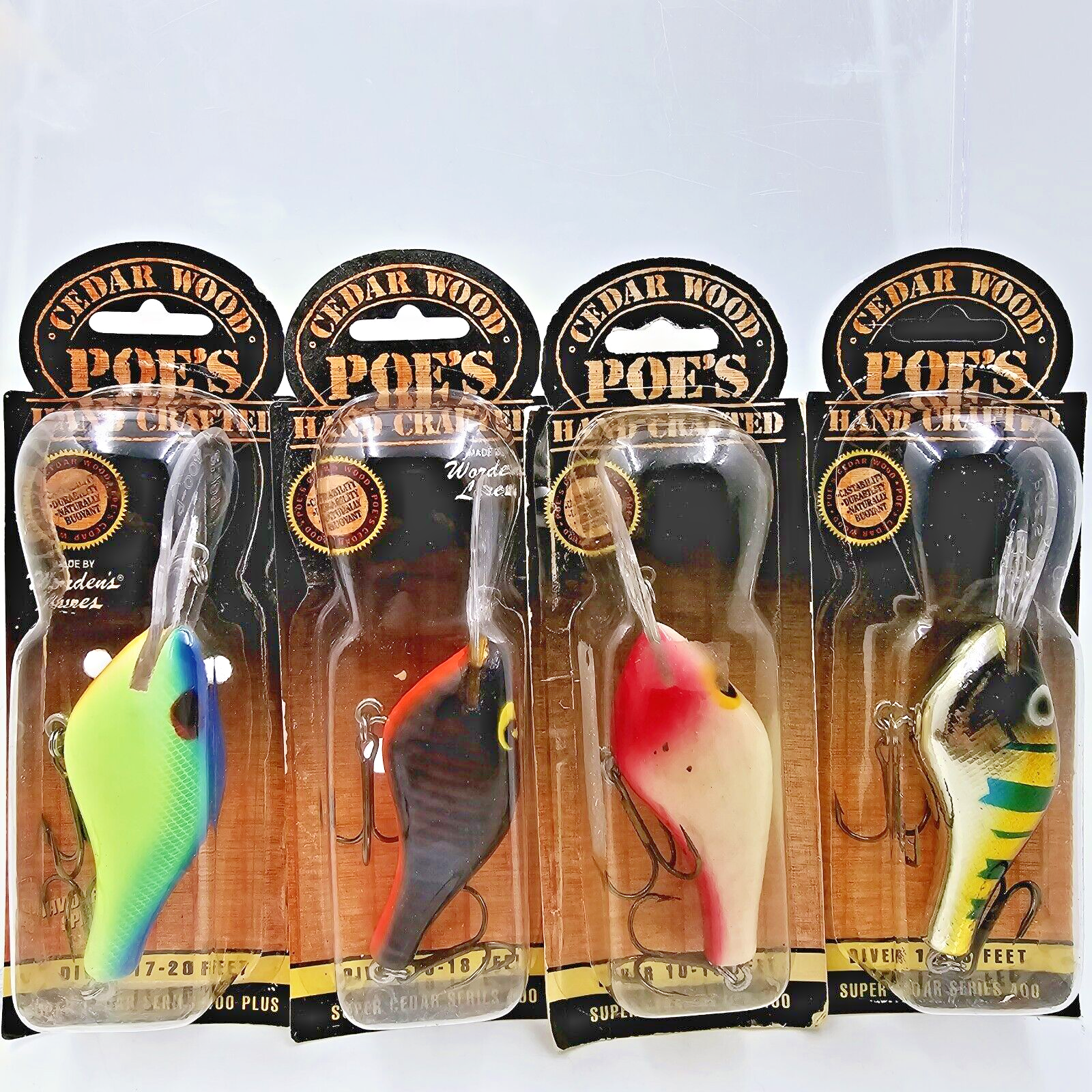 Vtg New Poe's Series 400 Cedar Wood Crankbait Lure 3/4 Oz 10 - 18