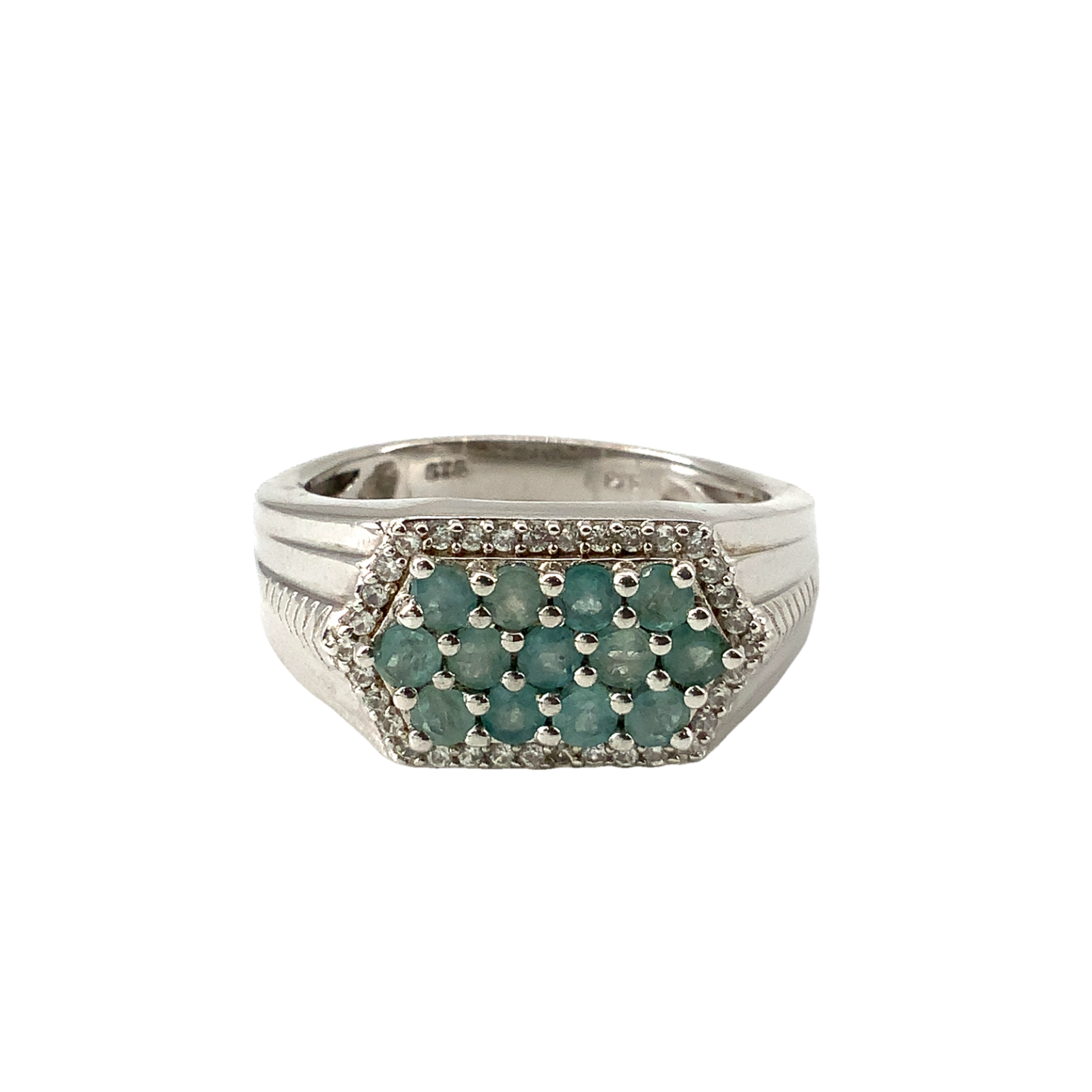 Vintage Sterling Silver Signed 925 STS Emerald Stone Cluster Statement Ring