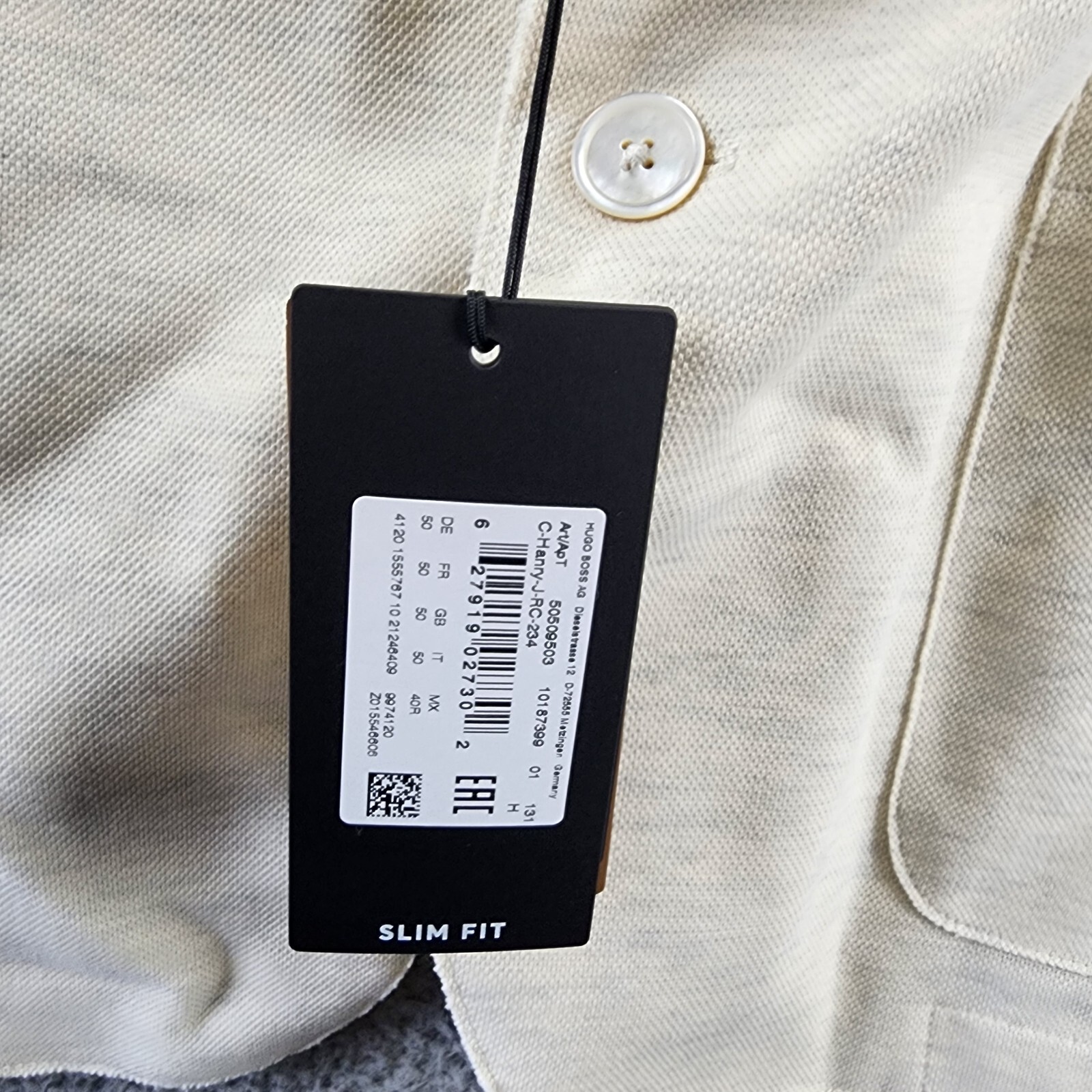 BOSS Hanry Slim Fit Raw Edge Sport Coat Men's 40R Open White 2-Button Closure - Picture 15 of 15