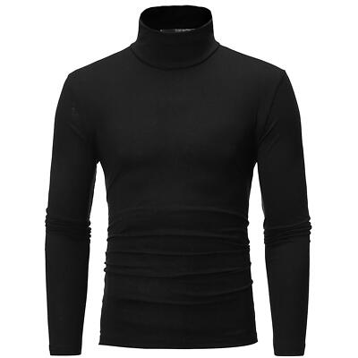 Mens Mock Turtleneck T-Shirt Solid Long Sleeve Pullover Basic Undershirt Tops
