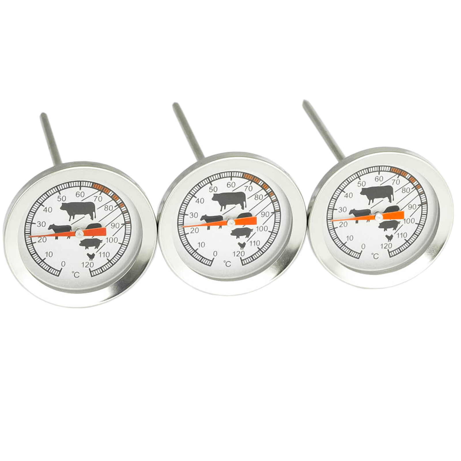 3x BBQ-/ Grill-/ Fleischthermometer mit Garpunkte-Markierungen