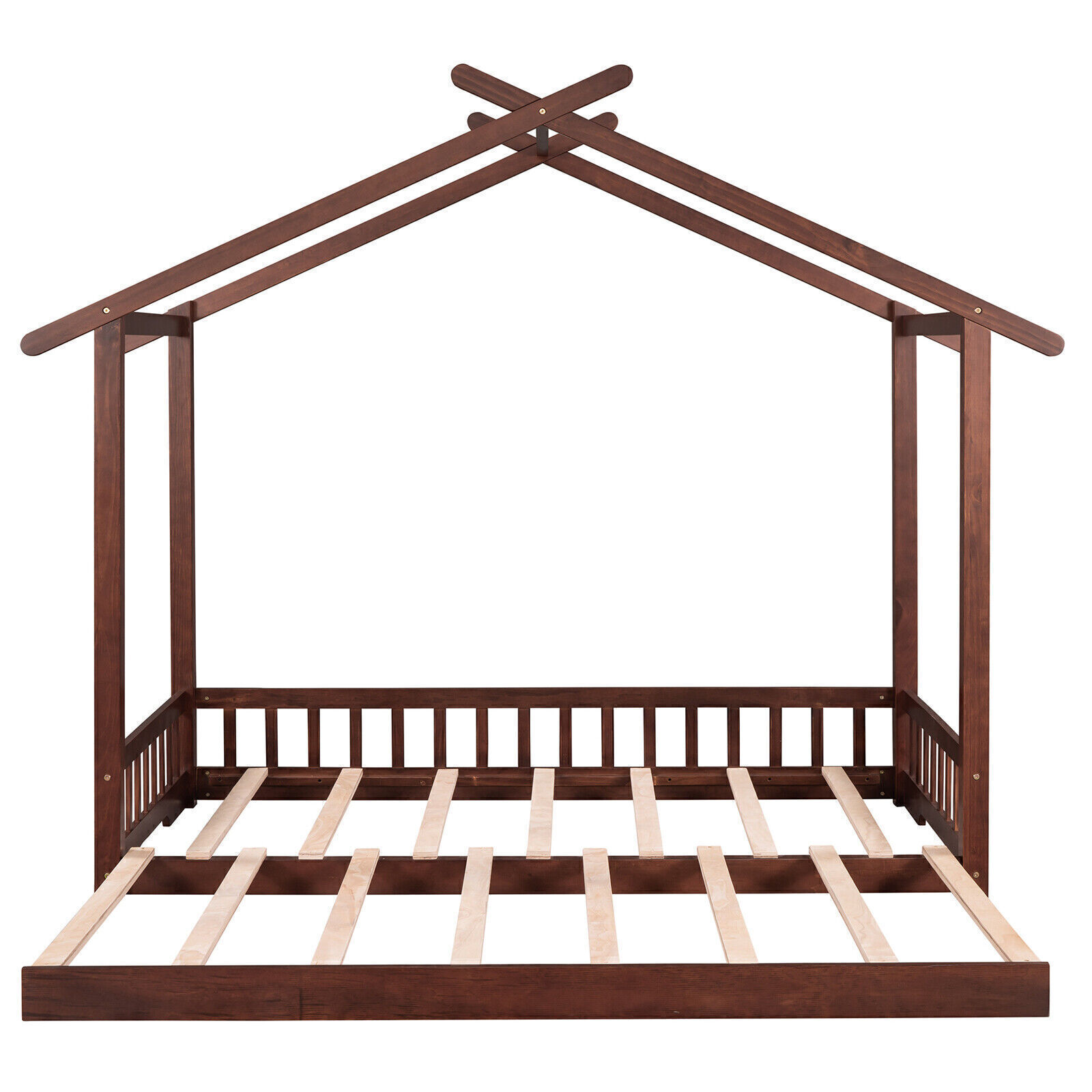 Walnut Twin to King Size Extendable House Bed Daybed Platform Wood Frame Bedroom
