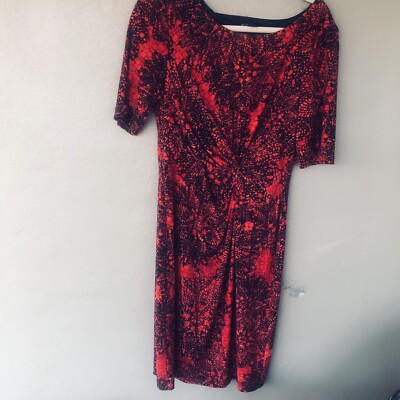 Connected Apparel Ladies Dress Red/Black Front Twist Knot Size 12