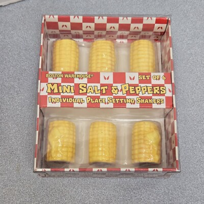 Vintage Boston Warehouse Set of 6 Ceramic BBQ Corn On The Cob Mini Salt Shakers