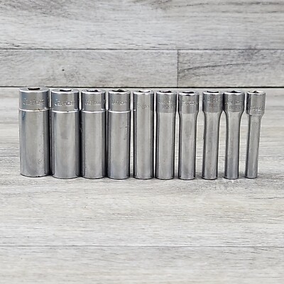 Snap On STM 1/4'' Drive 6-Point SAE Deep Socket 10 Piece 3/16 - 9/16