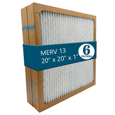 Furnace AC Air Filter MERV 13, 20'' x 20'' x 1'' (Pack of 6)