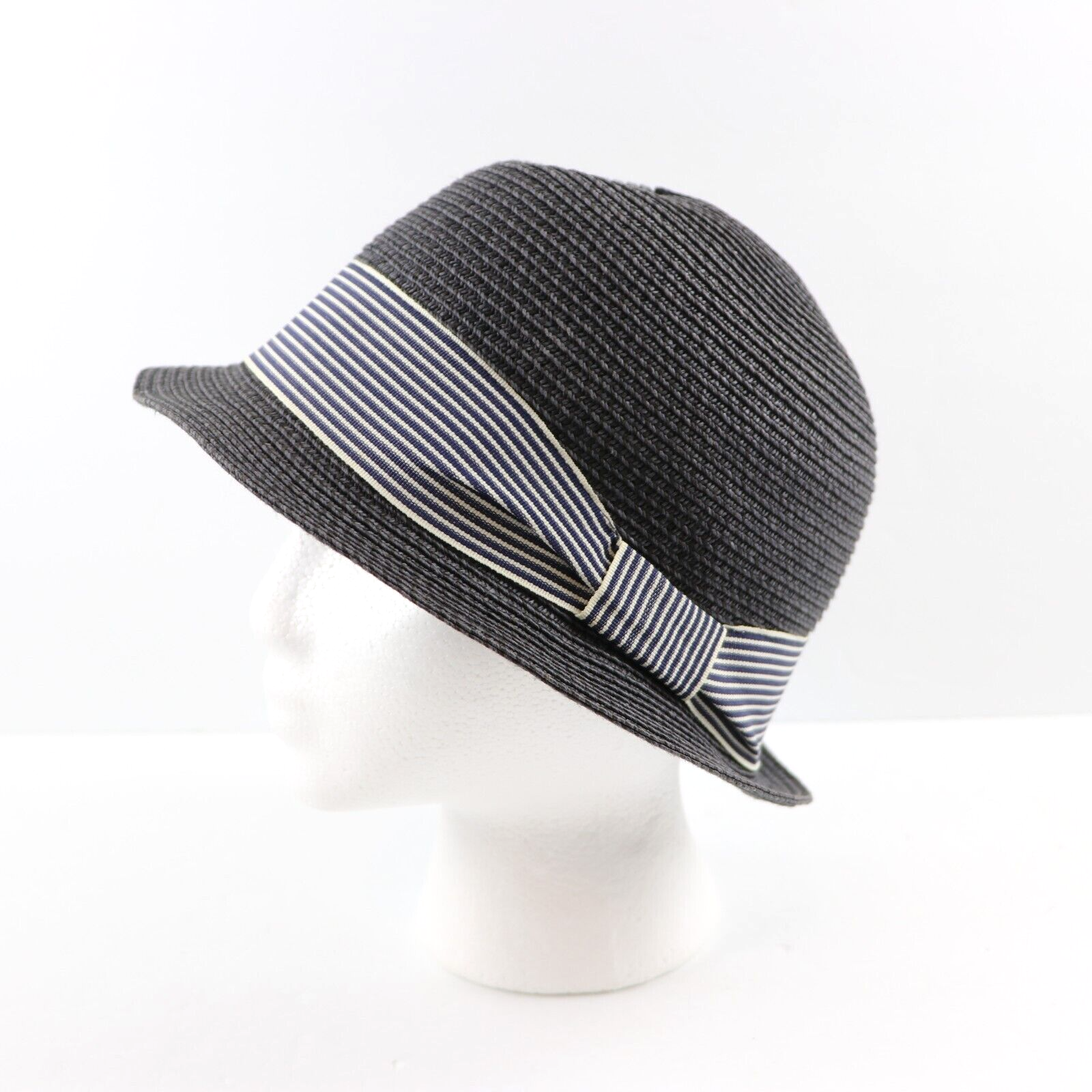 Banana Republic Women's Navy Blue Gray 100% Paper Striped Band Bucket Hat