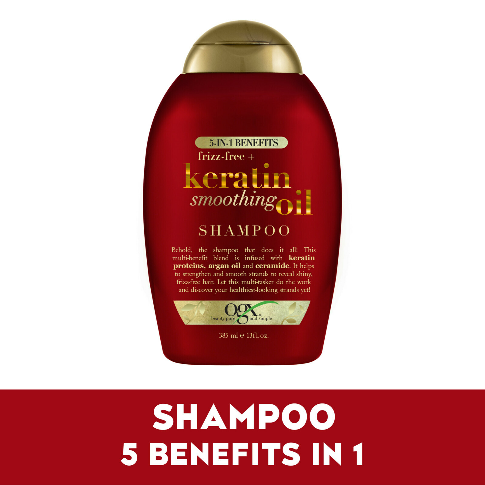 OGX Frizz-Free + Keratin Smoothing Oil Shampoo, 5 in 1, for Frizzy Hair, Shiny H